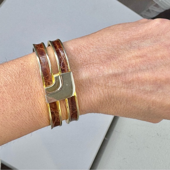 Loewe Vintage L-logo double cuff embossed bangle bracelet with COA - Picture 5 of 14